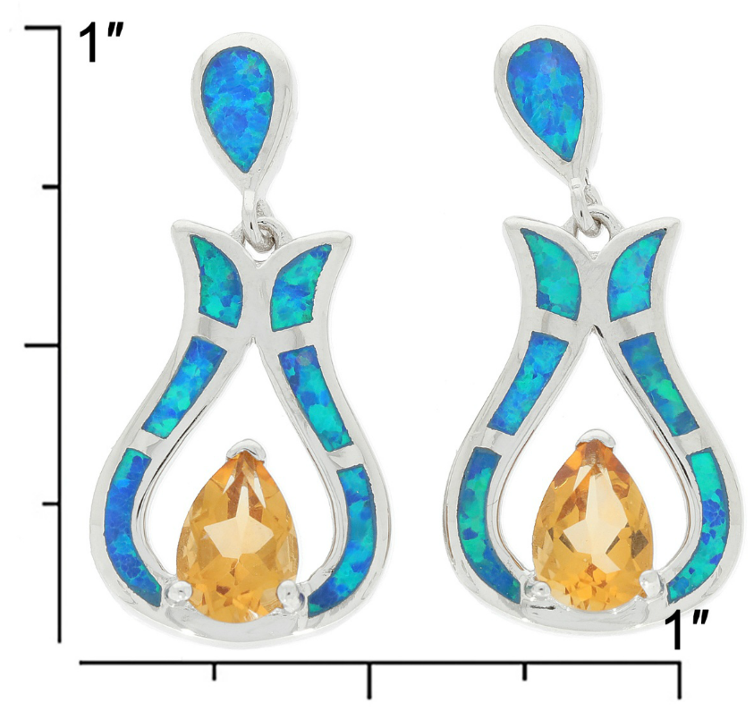 Yellow Citrine Sterling Silver Earrings with Opal Accent