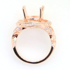 Art Deco Sterling Silver Semi Mount Ring Setting Round RD 11x11mm