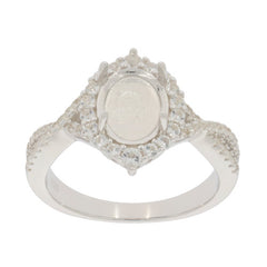 Sterling Silver Semi Mount Ring Setting Cab Oval OV 9X7m Crisscross Shank Halo Moissanite