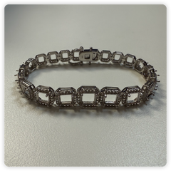 Sterling Silver Semi Mount Tennis Bracelet Setting Square Emerald SQ 8x8 7X7 6x6 5x5mm Halo
