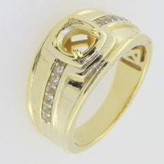Custom men's Sterling Silver semi mount ring setting with round 8x8mm gemstone placeholder and sparkling details.