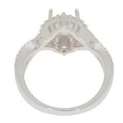 Sterling Silver Semi Mount Ring Setting Cab Oval OV 9X7m Crisscross Shank Halo Moissanite