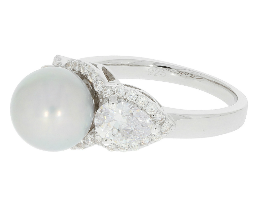 White Pearl Sterling Silver Ring with Accent