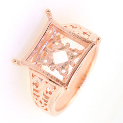 Art Deco Sterling Silver Semi Mount Ring Setting Cushion CU 14x14mm