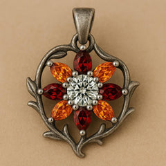 Sterling Silver Semi Mount Pendant Setting Round and Pear Floral Theme