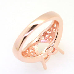 Art Deco Sterling Silver Semi Mount Ring Setting Heart HT 9x9mm