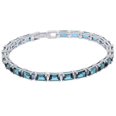 Custom Top up for Sterling Silver Semi Mount Tennis Bracelet Setting Emerald OCT 6x4mm w/ Blue Topaz
