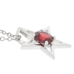 Red garnet sterling silver star pendant necklace showcasing a sparkling gemstone in an elegant design.
