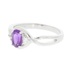 Purple Amethyst Sterling Silver Ring with Diamond Accent, featuring an elegant oval gemstone and unique design.