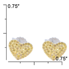 Yellow heart earrings with sparkling gemstones, measuring 0.75 inches, perfect for adding elegance to any outfit.