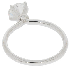 Round white moissanite ring in sterling silver setting, showcasing elegance and brilliance.