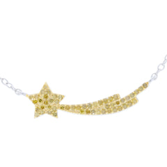 Elegant yellow diamond star necklace with a sparkling comet design on a silver chain.