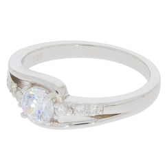 White Moissanite sterling silver ring with accent stones, elegant design for timeless beauty and sophistication.