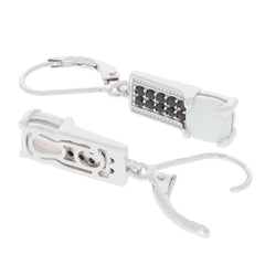 Cushion white opal sterling silver earrings with diamond accent, showcasing elegance and luxury in design.