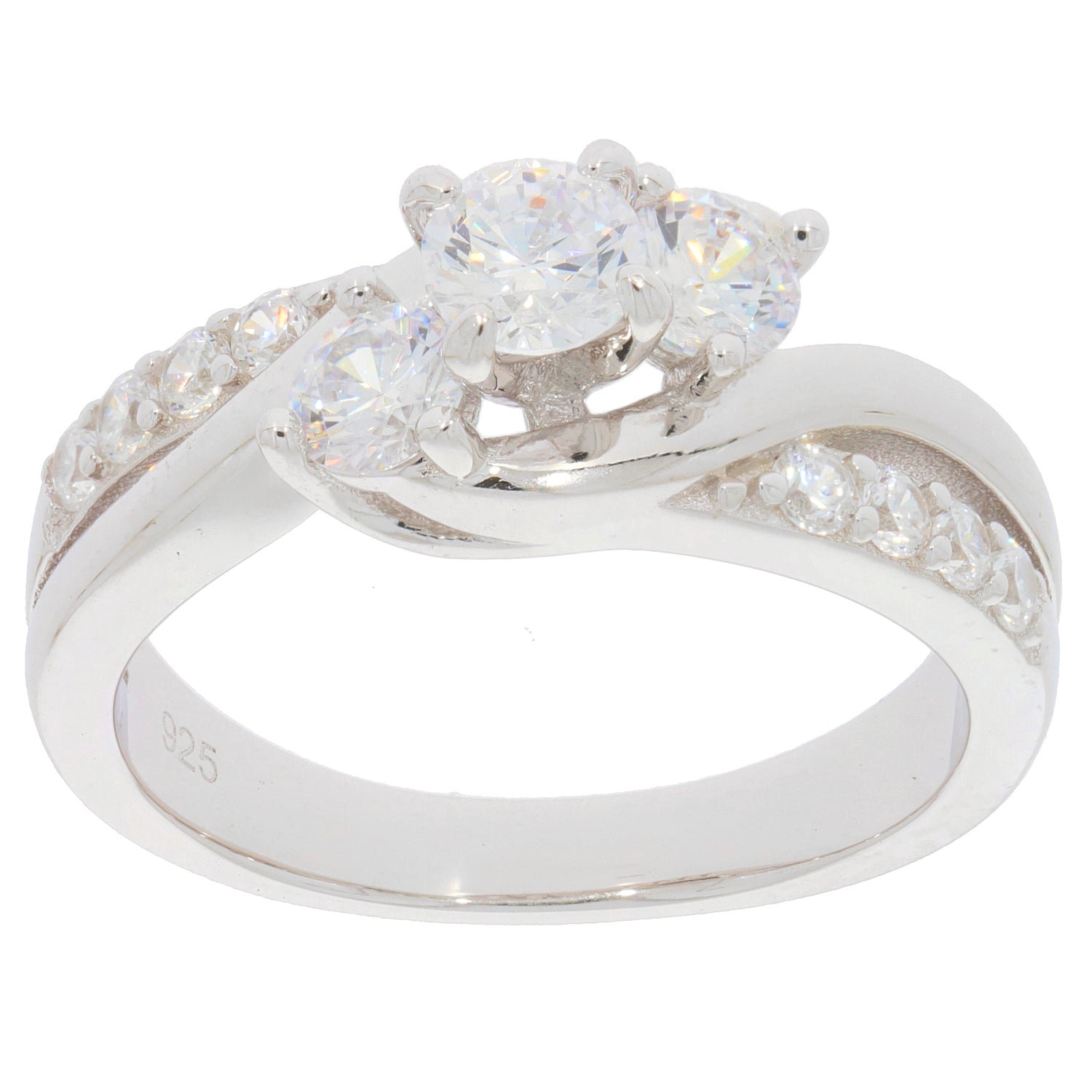 White Moissanite sterling silver ring with sparkling accents, showcasing elegance and luxury for any occasion.