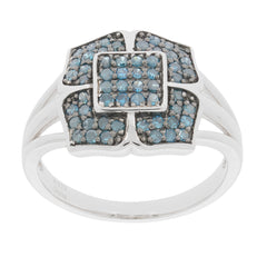 Blue diamond sterling silver ring with accent stones, showcasing a stunning floral design and elegance.