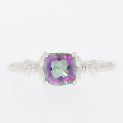 Cushion Purple Mystic Topaz Sterling Silver Ring with accent, showcasing sparkling gemstone brilliance.