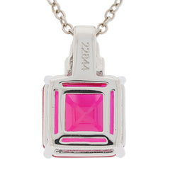 Emerald Red Ruby Sterling Silver Pendant with Moissanite accents, featuring a stunning ruby gemstone in a modern design.