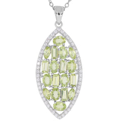 Green Peridot Sterling Silver Pendant with Diamond Accents showcasing elegant design and luxurious gemstone arrangement.