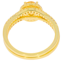Back view of a luxurious yellow citrine sterling silver ring with intricate design and moissanite accent.