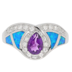 Purple Amethyst Sterling Silver Ring with Opal Accent and sparkling gemstones, perfect for an elegant collection.