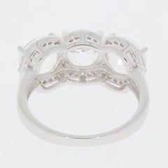 Round white Moissanite sterling silver ring showcasing a sparkling gemstone and elegant design.