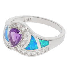 Purple Amethyst sterling silver ring with opal accents and sparkling details, showcasing elegant design.