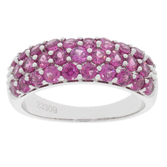 Pink sapphire sterling silver ring featuring multiple sparkling gemstones, perfect for an elegant accessory collection.