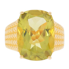 Cushion yellow lemon quartz sterling silver ring with accent, showcasing its brilliant gemstone and elegant design.