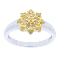 Yellow diamond sterling silver ring with accent, featuring a stunning cluster design and elegant shank.