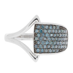 Blue diamond sterling silver ring with shimmering accents, showcasing exceptional elegance and style.