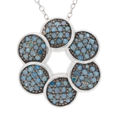 Blue diamond sterling silver pendant with intricate stone detailing, radiating elegance and sophistication.