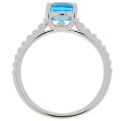 Cushion purple sapphire sterling silver ring with sapphire accent and elegant design.