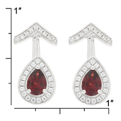 Pear Red Garnet Sterling Silver Earrings with Moissanite accent, elegant jewelry for a sophisticated look.