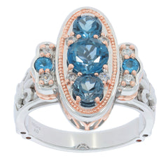 Blue London Topaz Sterling Silver Ring with Accent, featuring elegant gemstones in an intricate design.