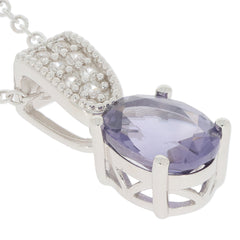 Oval purple sapphire sterling silver pendant with moissanite accent for elegant style.