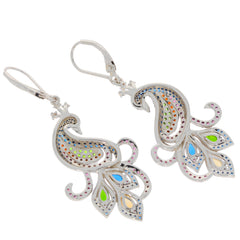 Multi-color sapphire sterling silver earrings with elegant floral design and sparkling gemstones.