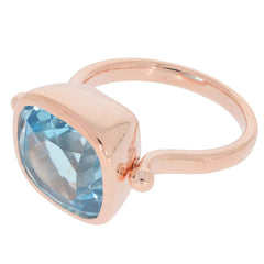 Blue Topaz gemstone ring in rose gold setting, showcasing elegance and luxury for sophisticated style.