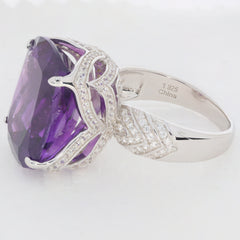 Purple Amethyst Sterling Silver Ring with accent stones, showcasing elegant gemstone brilliance and intricate design.