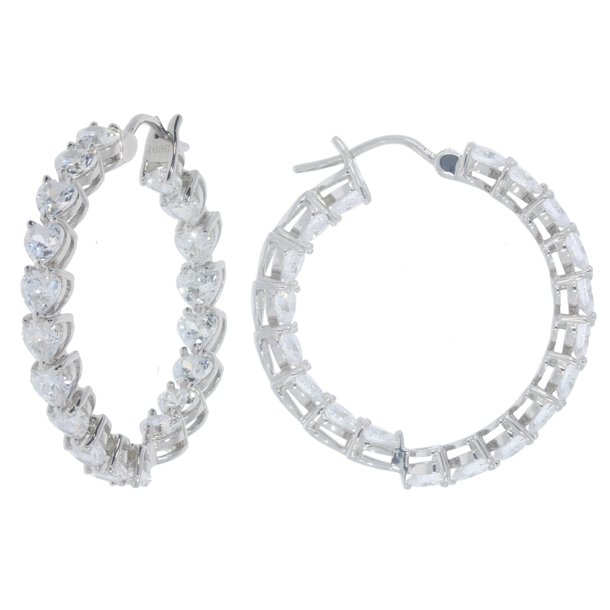 Elegant white Moissanite sterling silver earrings showcasing sparkling gemstones in an exquisite hoop design.