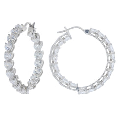Elegant white Moissanite sterling silver earrings showcasing sparkling gemstones in an exquisite hoop design.