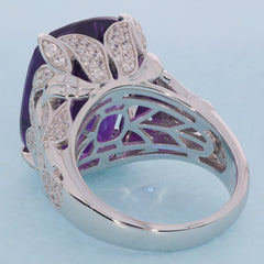 Purple Amethyst Sterling Silver Ring with elegant floral accents and sparkling gemstones.