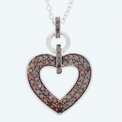 Red diamond sterling silver heart pendant, elegant design with sparkling gemstones, perfect for sophisticated style.