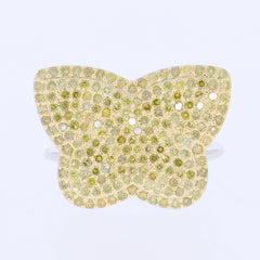 Butterfly ring encrusted with yellow gemstones on a silver band, featuring a sparkling and elegant design.