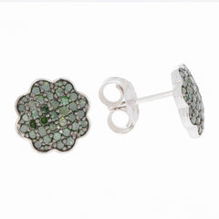 Elegant green diamond sterling silver earrings in floral design, perfect for sophisticated jewelry collections.
