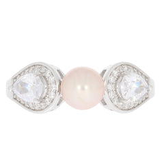 Elegant pink pearl sterling silver ring with sparkling accent gemstones, perfect for sophisticated style.