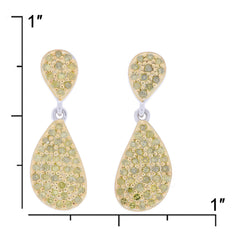 Green diamond sterling silver earrings, teardrop design, sparkling accents, elegant jewelry piece, luxury accessory.