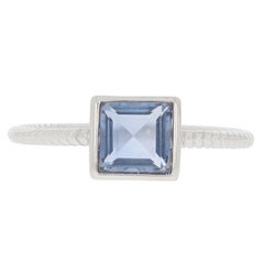Princess Blue Sapphire sterling silver ring with a princess-cut gemstone, showcasing timeless elegance and luxury.