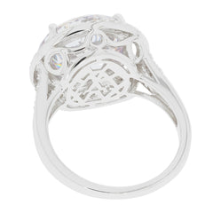 Sterling silver ring featuring intricate design and sparkling gemstones, showcasing elegance and luxury.