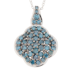 Blue diamond sterling silver pendant with sparkling gemstones, elegant jewelry accessory.